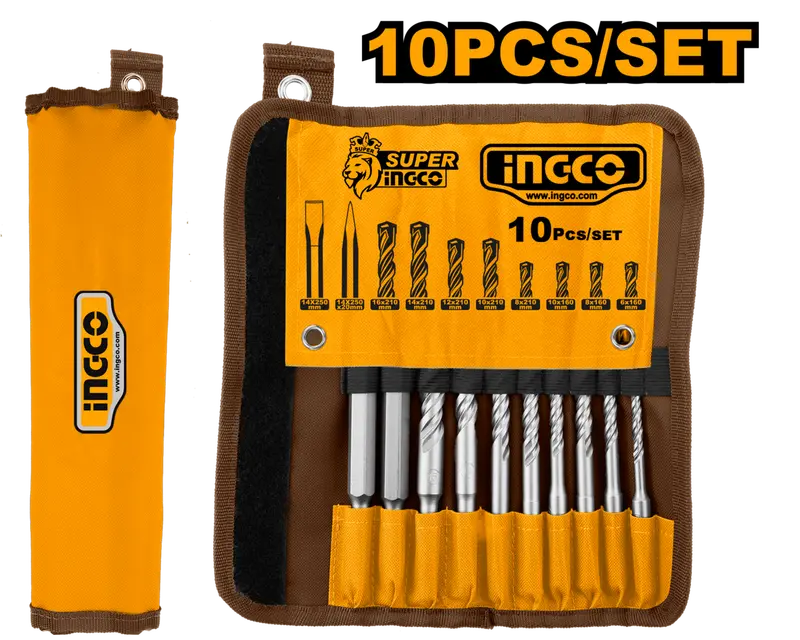Ingco 10-Piece Hammer Drill Bit And Chisel Combo Set 1