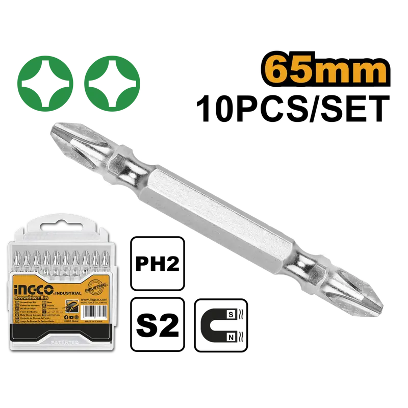 Ingco 10-Piece Ph2 Screwdriver Bits – 65Mm Length 1