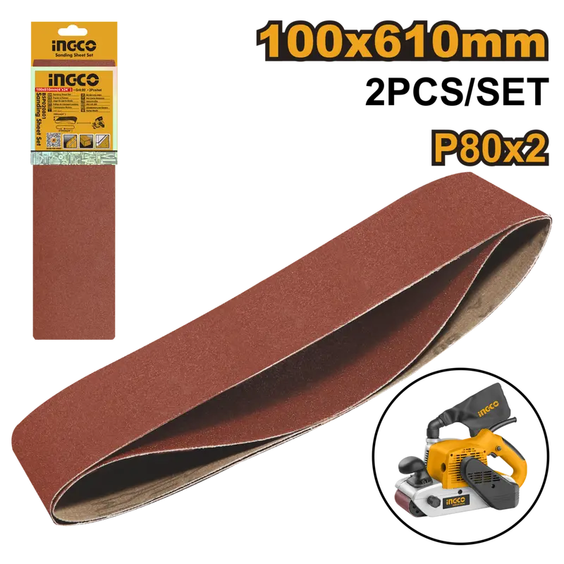 Ingco 100 × 610Mm Sanding Belts – P80 Grit (2-Pack) 1