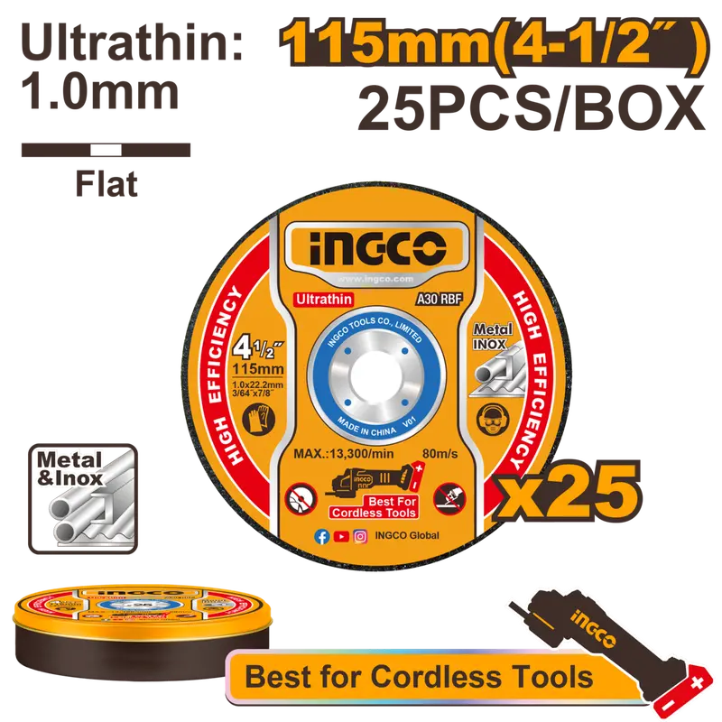 Ingco 115Mm Ultra-Thin Metal Cutting Disc Pack – 25-Piece Assorted Thicknesses 1