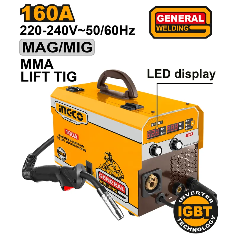 Ingco 160A Multi-Process Inverter Welder (Mig/Mag/Tig/Mma/Lift Arc) 1