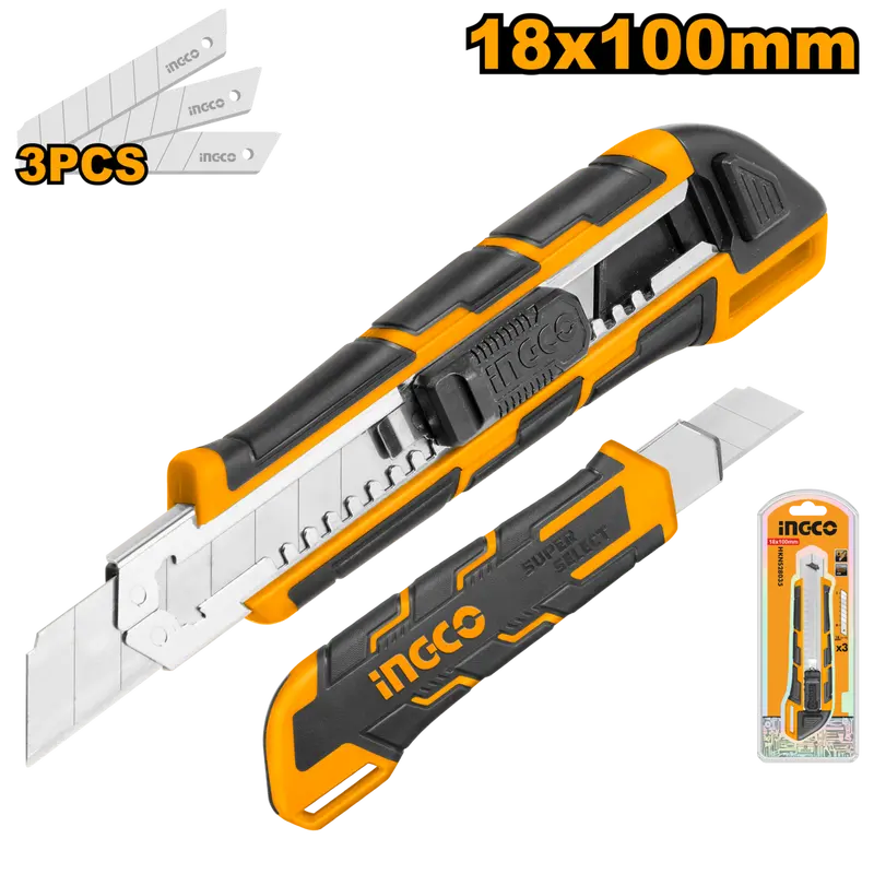 Ingco 18Mm × 100Mm Utility Knife With Replaceable Blades 1