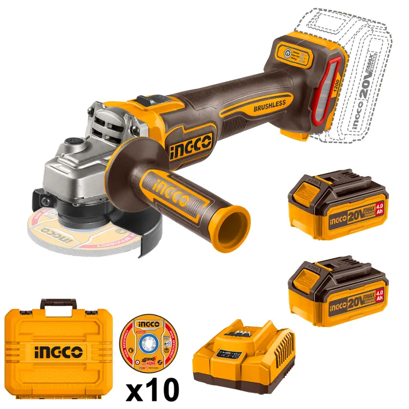 Ingco 20V Cordless Angle Grinder – 1200W, 115Mm Disc, Complete Kit 1