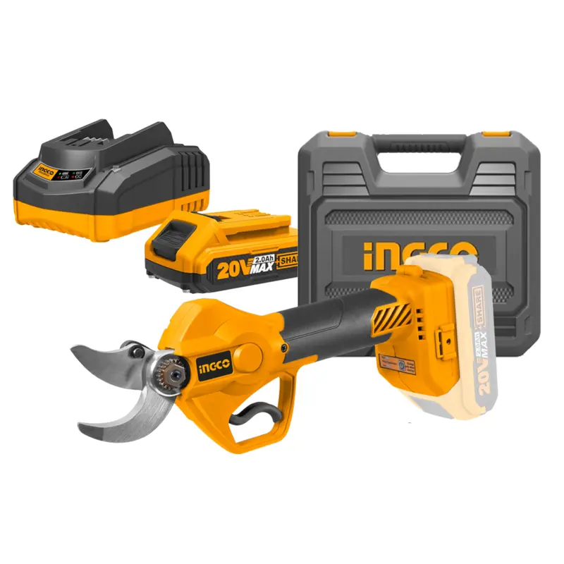 Ingco 20V Cordless Pruning Shears – 0–30Mm Cutting Capacity + Kit (2Ah Battery, Charger, Case) 1