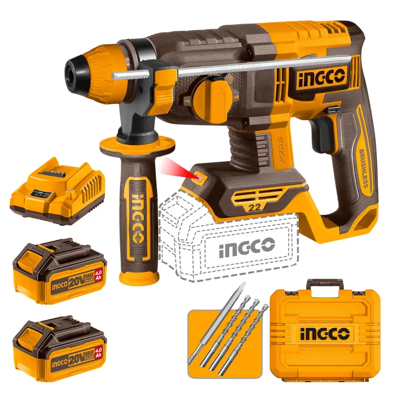 Ingco 22Mm Cordless Rotary Hammer Drill – 20V Complete Kit With Dual Batteries & Charger 1