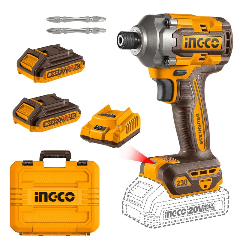 Ingco 230Nm Brushless Cordless Impact Driver – 20V High-Torque Kit 1
