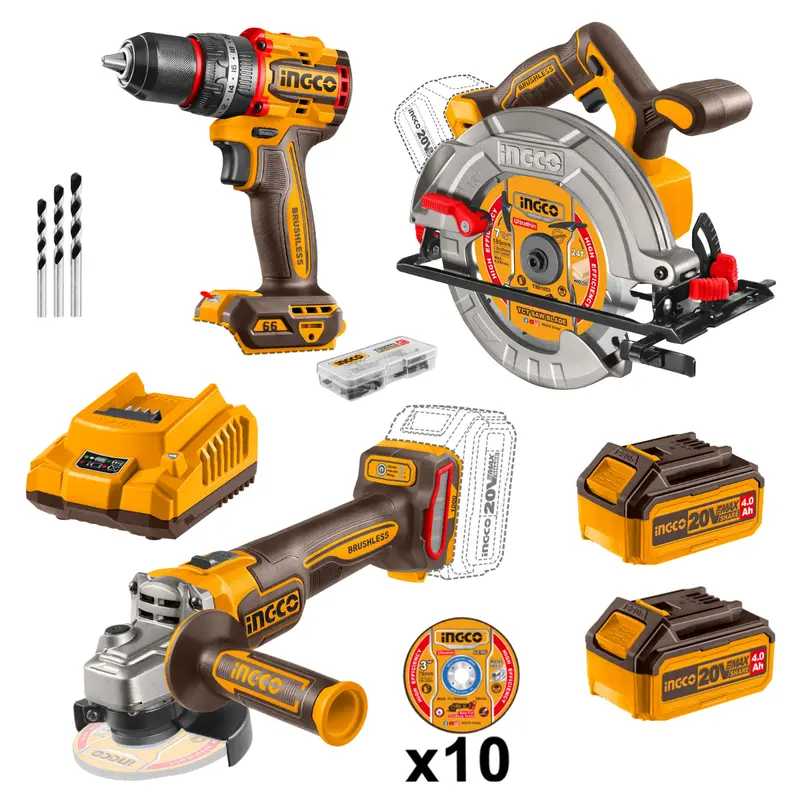 Ingco 3-In-1 Cordless Power Tool Kit – Impact Drill, Angle Grinder & Circular Saw 1