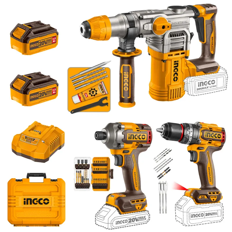Ingco 3-In-1 Cordless Professional Kit – Rotary Hammer, Impact Drill & Impact Driver 1