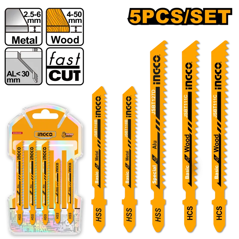 Ingco 5-Piece Metal-Cutting Jigsaw Blades 1