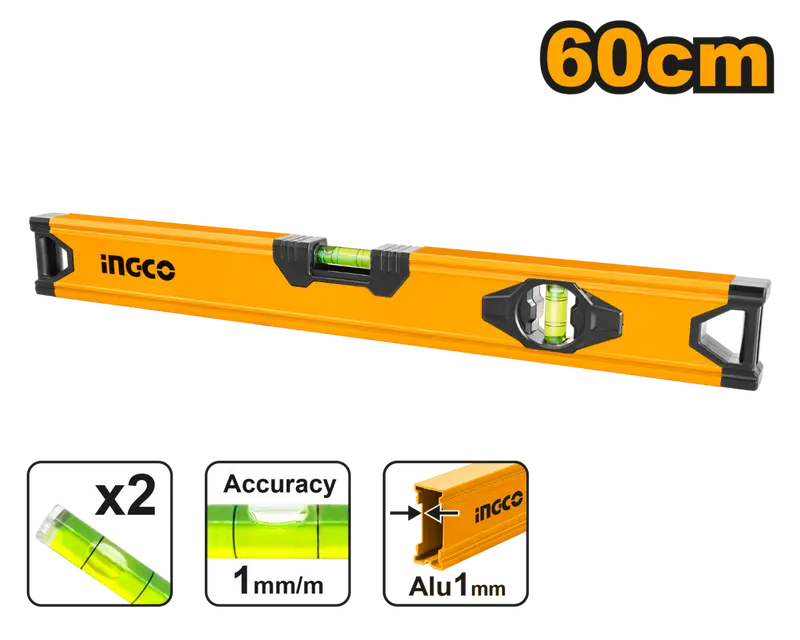 Ingco 60 Cm Dual-Bubble Spirit Level – Accurate Alignment Tool 1