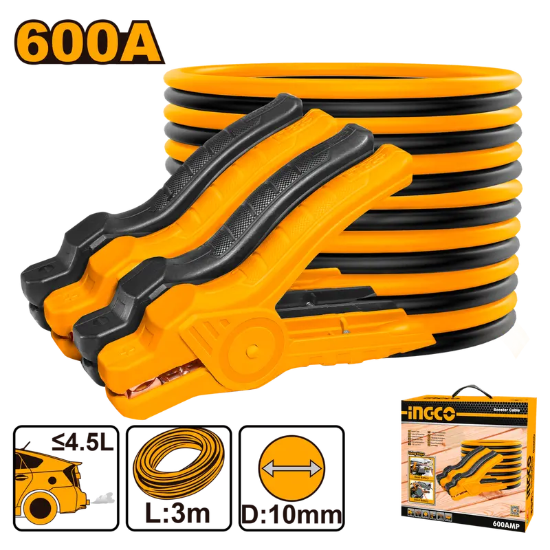 Ingco 600A Jump Start Booster Cables With Reinforced Clamps 1