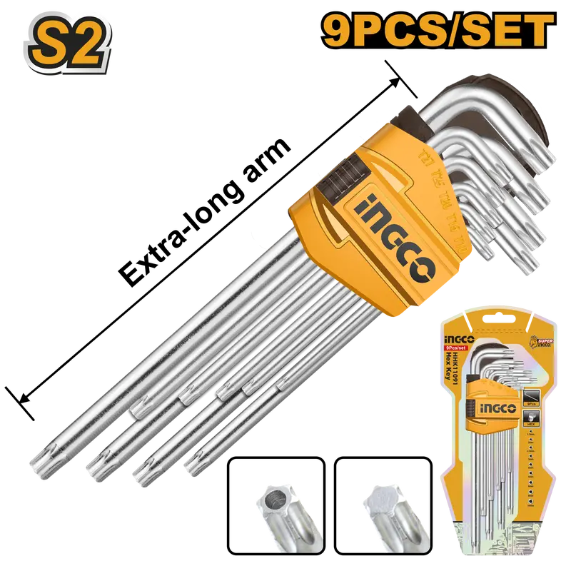 Ingco Extra-Long Torx Bit Set – 9-Piece (T10–T50), Chrome Vanadium 1