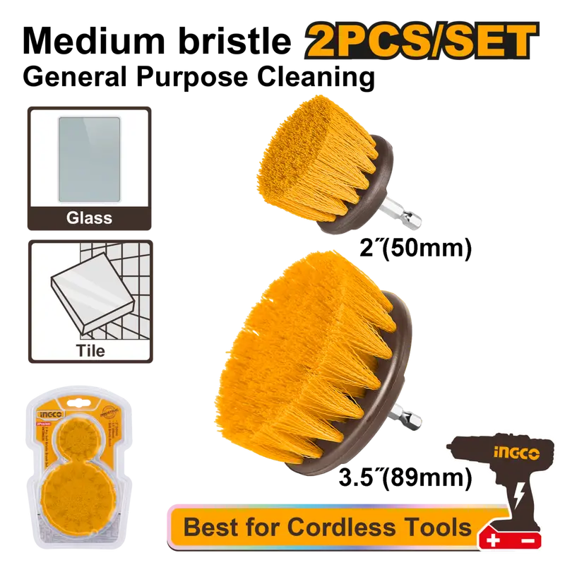 Ingco Medium-Stiffness Bristle Brush Set – 2-Piece Cleaning Kit 1