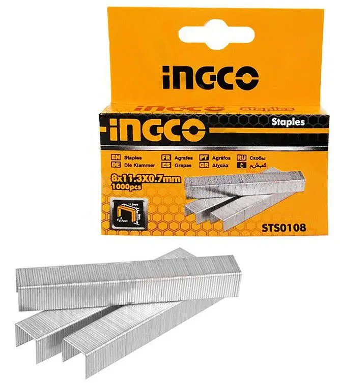 Ingco Staples – 8 Mm Crown Width, 0.7 Mm Thickness, 1000-Piece Box 1
