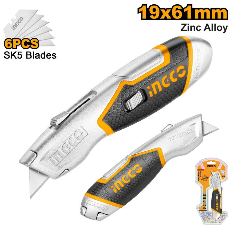 Ingco Utility Knife – 13×61Mm Blade, Retractable & Safety-Locked 1