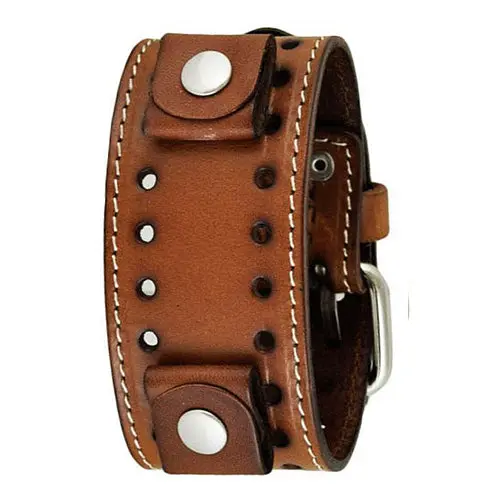 Khaki Leather Cuff Featuring Clean White Topstitching 1