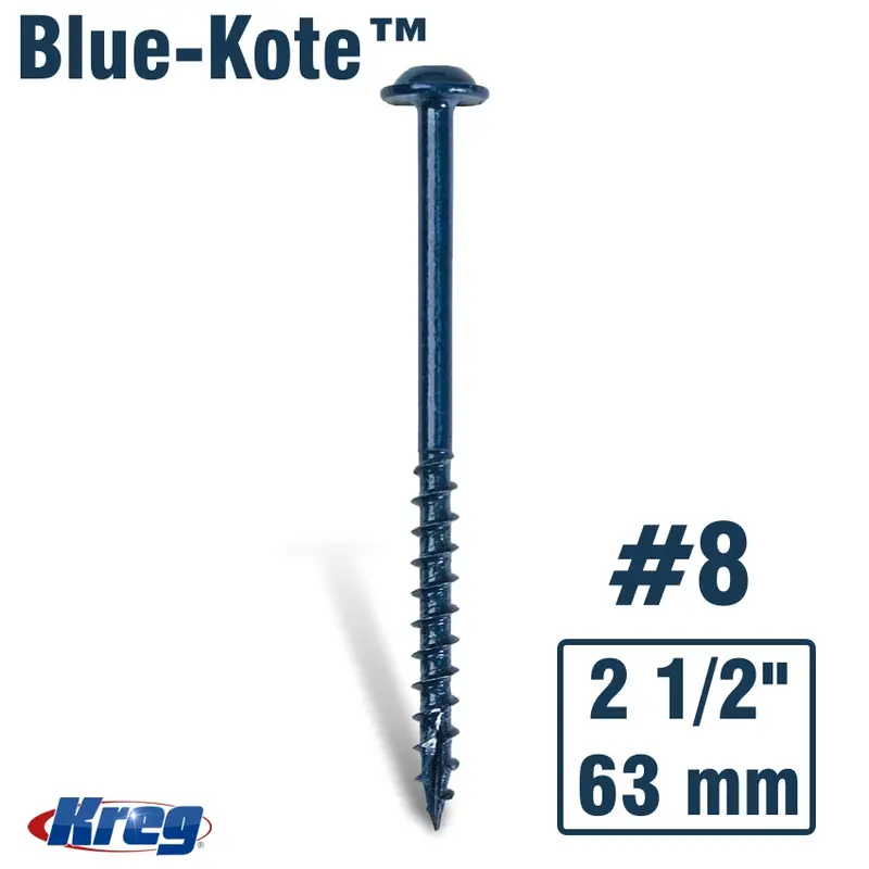Kreg Blue-Kote Pocket Hole Screws – #8 Coarse, 2-1/2", Washer Head, 250-Pack 1