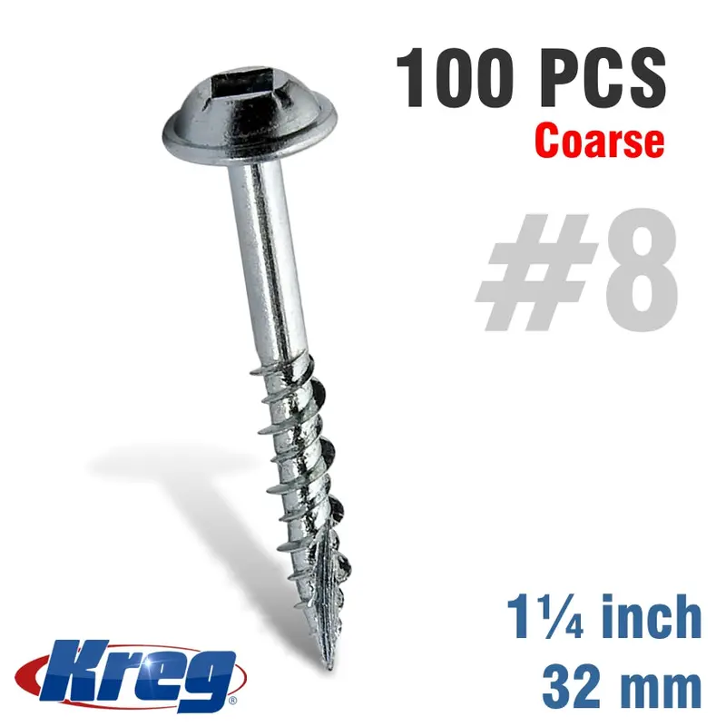 Kreg Pocket Hole Screws – #8 Coarse, 1-1/4", Washer Head, 100-Pack 1