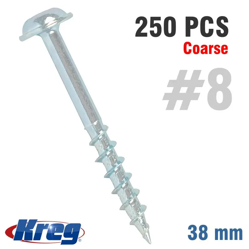 Kreg Washer-Head Pocket Hole Screws – #8 Coarse, 1.5 In, 250-Pack 1