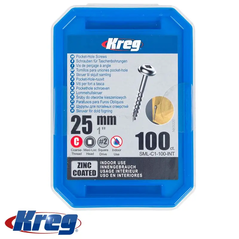 Kreg Zinc-Plated Pocket Hole Screws – #8 Coarse Thread, 25 Mm (1 In), Mx Loc, 100-Pack 1