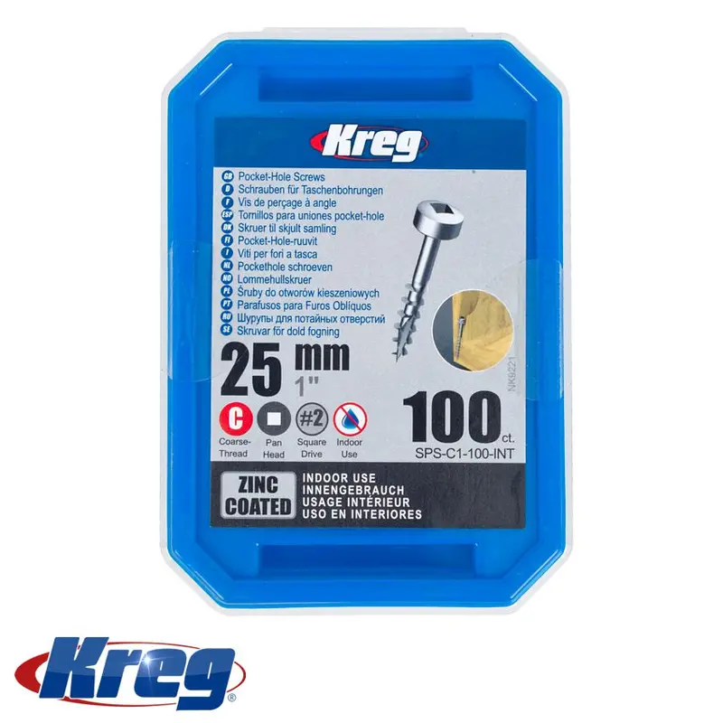 Kreg Zinc Pocket Hole Screws – #7 Coarse Thread, 25 Mm (1 In), Pan Head, 100-Pack 1