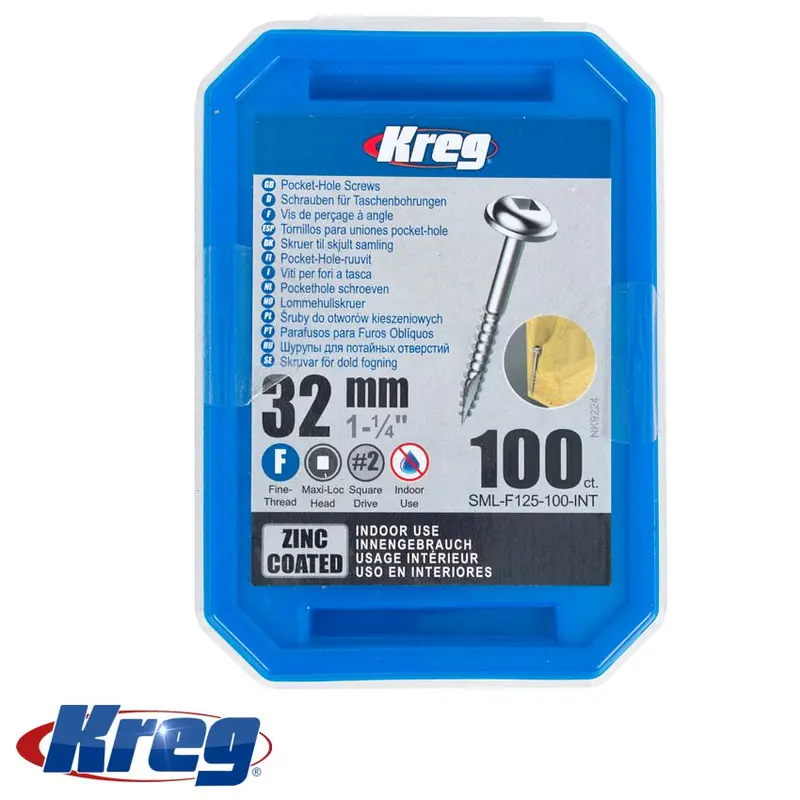 Kreg Zinc Pocket Hole Screws – #7 Fine Thread, 32 Mm (1.25 In), Mx Loc, 100-Pack 1
