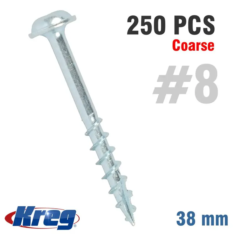 Kreg Zinc Pocket Hole Screws – #8 Coarse, 38 Mm (1.5 In), Mx Loc, 250-Pack (Special) 1