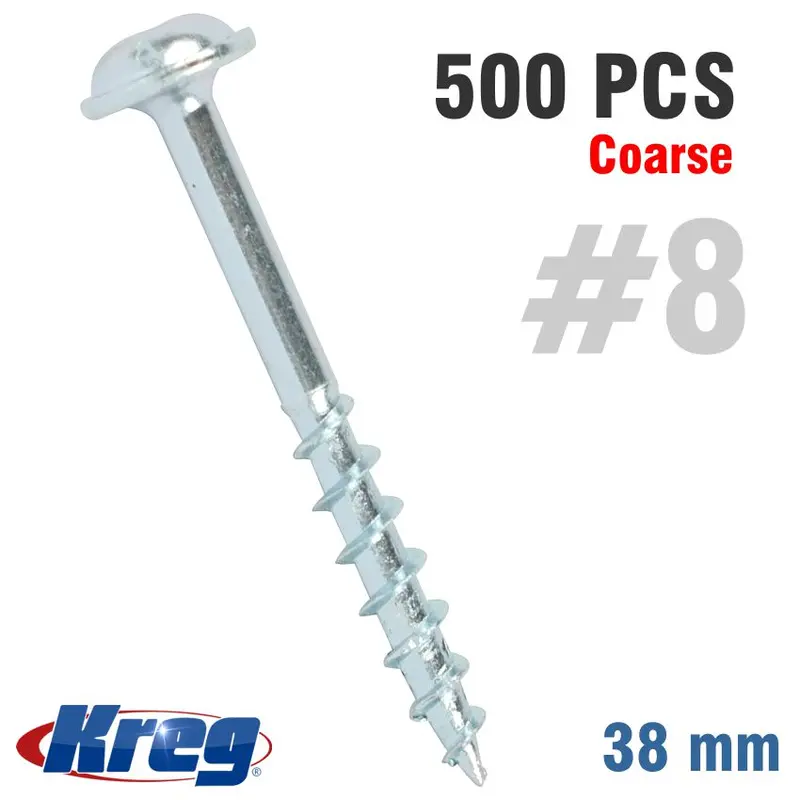 Kreg Zinc Pocket Hole Screws – #8 Coarse, 38 Mm (1.5 In), Mx Loc, 500-Pack (Special) 1
