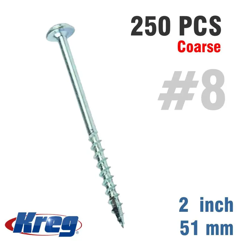 Kreg Zinc Pocket Hole Screws – #8 Coarse, 51 Mm (2 In), Mx Loc, 250-Pack (Special) 1