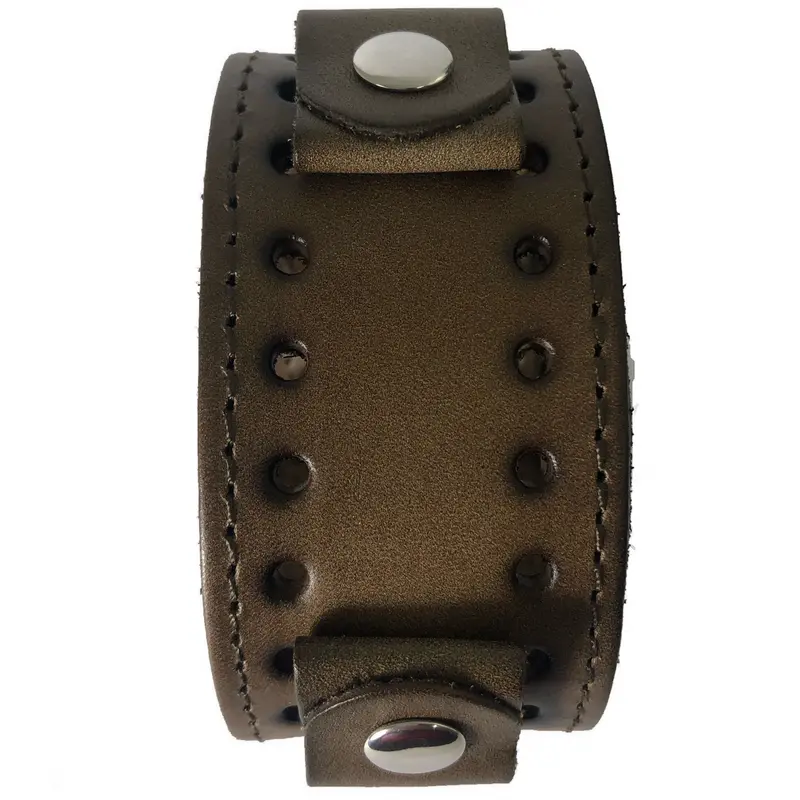 Ladies’ Perforated Distressed Dark Brown Leather Cuff Bracelet 1