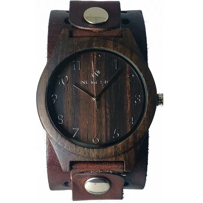 Mahogany Natural Wood Watch With Brown Leather Cuff – Model Db266B 1