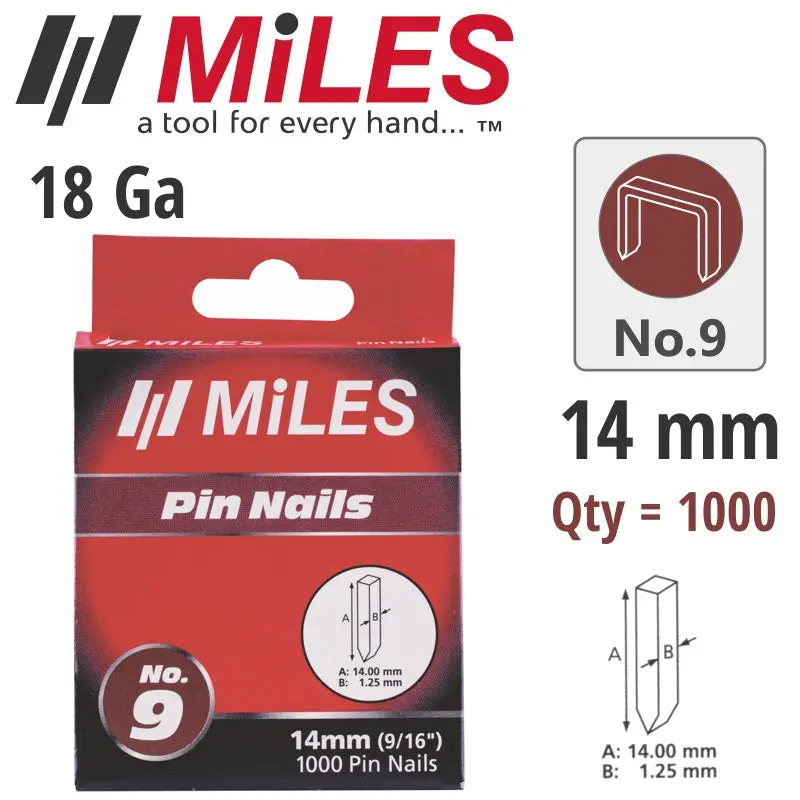 Miles Galvanized Headless Pin Nails 18G, 14Mm Length, 1000-Pack (No. 9) 1