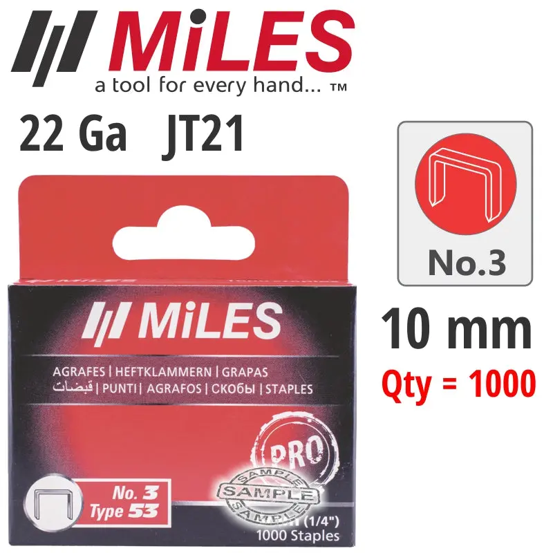 Miles Galvanized Jt21 Staples 22G, 10Mm Length, 1000-Pack (No. 3) 1