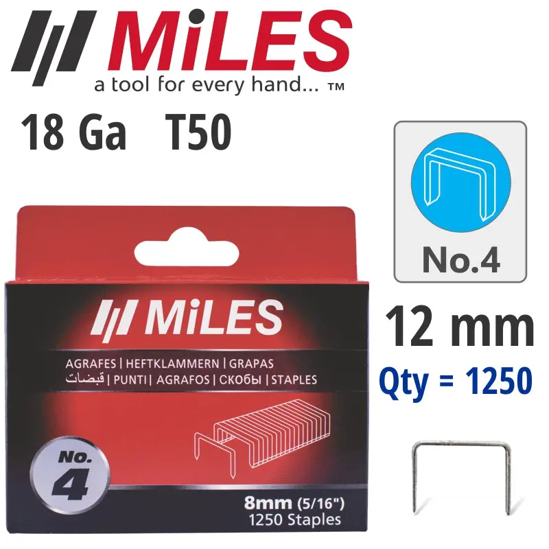 Miles Galvanized T50 Staples 18G, 12Mm Length, 1250-Pack (No. 4) 1