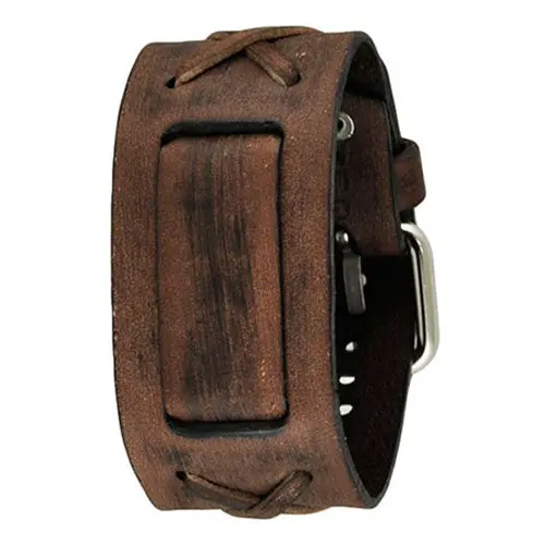 Modern X-Embossed Distressed Brown Leather Cuff For Women 1
