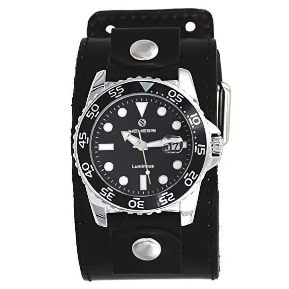 Moonwalker Luminous Black Diver Watch With Black Stitched Leather Cuff 1