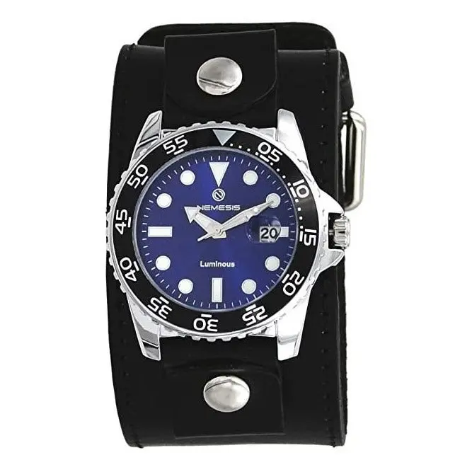 Moonwalker Luminous Blue Diver Watch With Black Stitched Leather Cuff 1
