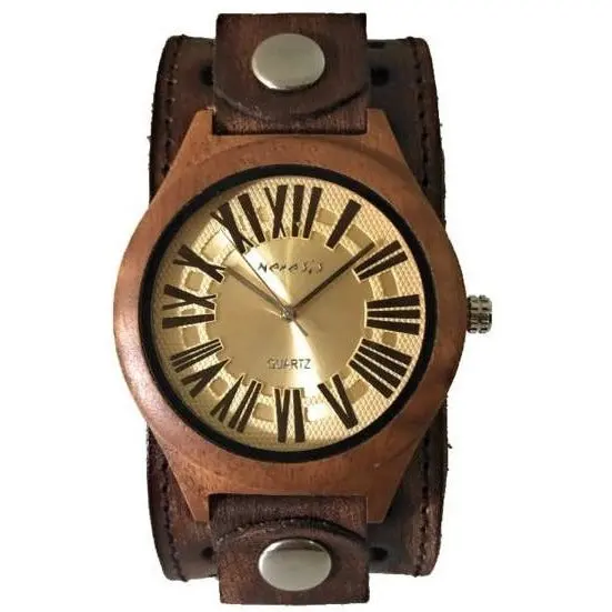 Nemesis Bvst265G Wooden-Cased Watch With Authentic Vintage Leather Cuff 1