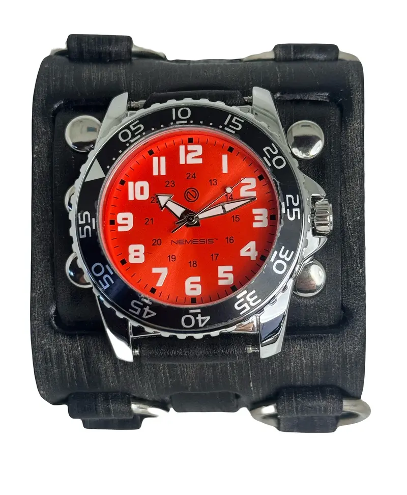 Nemesis Fwb257R Vintage Black Leather Cuff – Triple-Strap Detail, 2.5" Wild Hide 1