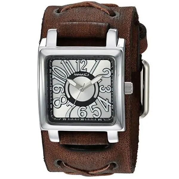Nemesis Unix Square Watch With 3D Dial And Brown Vintage X-Leather Cuff Bfxb256S 1