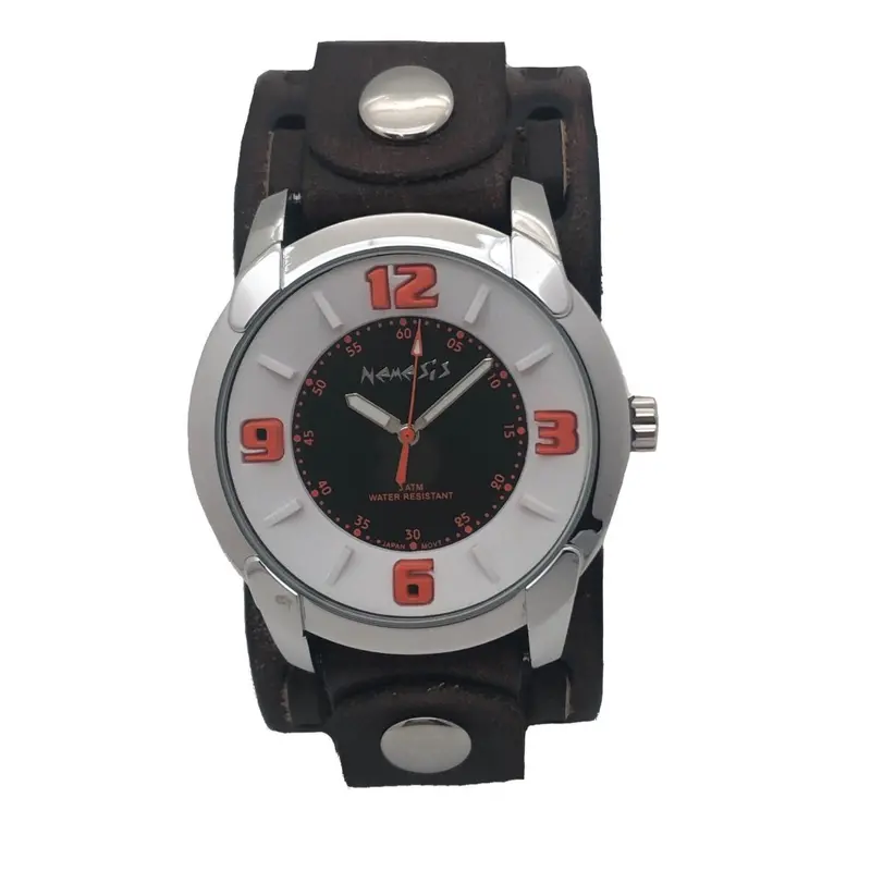 Nemesis Vbbs106Kn Black Embossed Dial Watch – Vintage Heavy-Stitch Leather Cuff 1