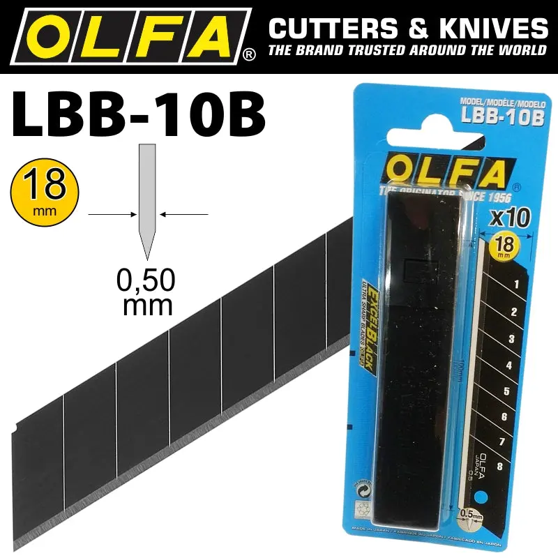 Olfa Excel Black Carded Utility Blades – 10-Pack, 18Mm Heavy-Duty Cutting Blades 1