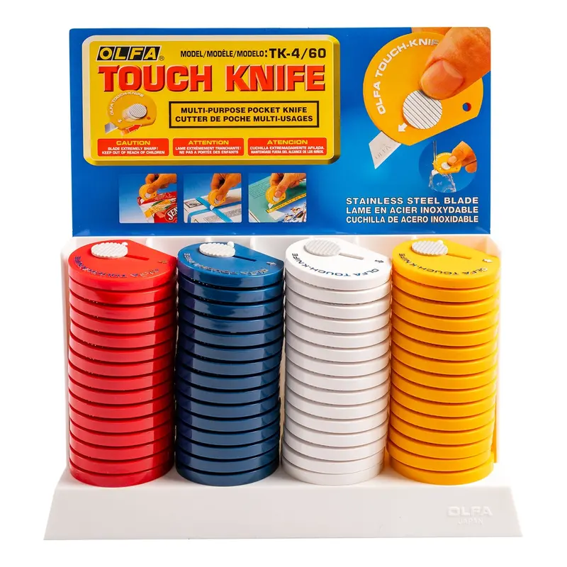 Olfa Touch Knife – 60-Unit Assorted Color Pack (Yellow, Red, White, Navy) 1