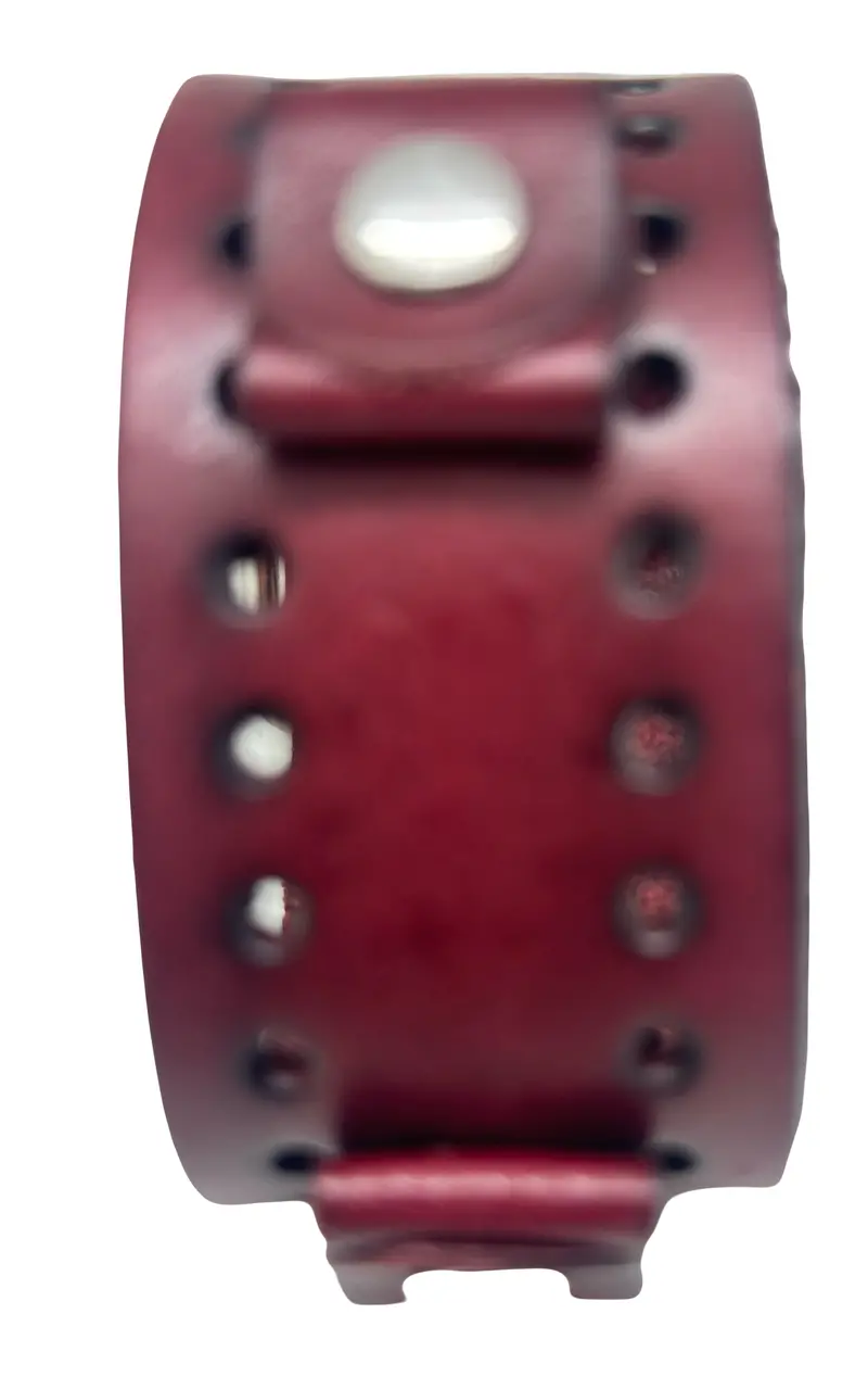 Perforated Burgundy Leather Watch Cuff – Slim & Flexible Design 1