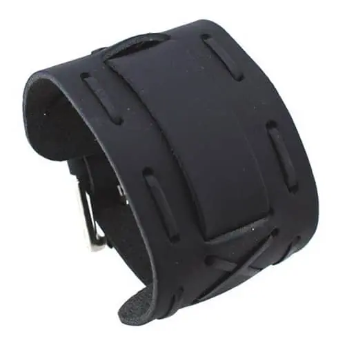 Perforated Dash-Style Black Leather Wide Cuff 1