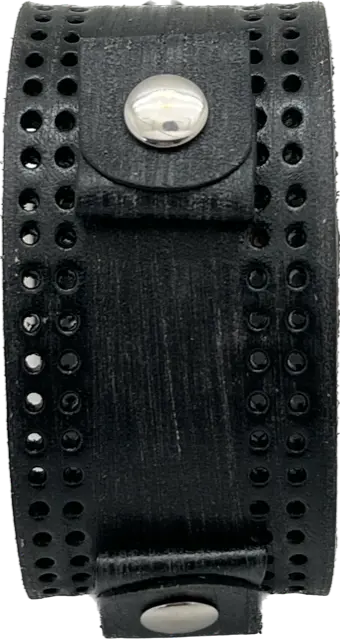 Perforated Distressed Black Leather Cuff – Edgy Urban Accoutrement 1