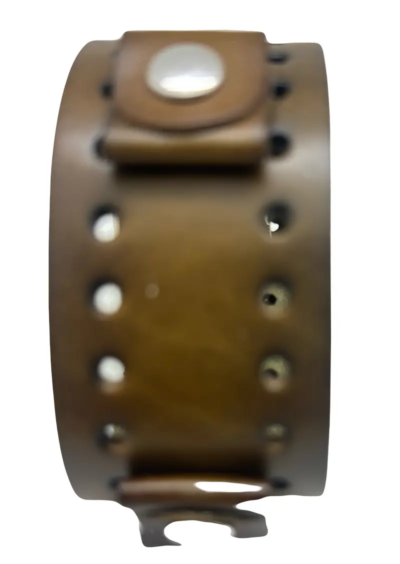 Perforated Khaki Leather Watch Cuff – Textured & Breathable 1
