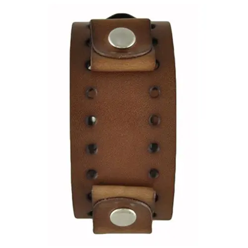 Perforated Vintage-Style Brown Leather Cuff Band 1
