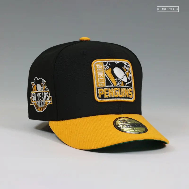 Pittsburgh Penguins 50Th Anniversary (1967–2017) Jet Black & Argent Gold Fitted Hat 1