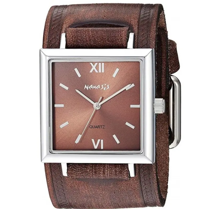 Raven-Inspired Ladies' Watch In Brown With Woven Distressed Leather Cuff 1